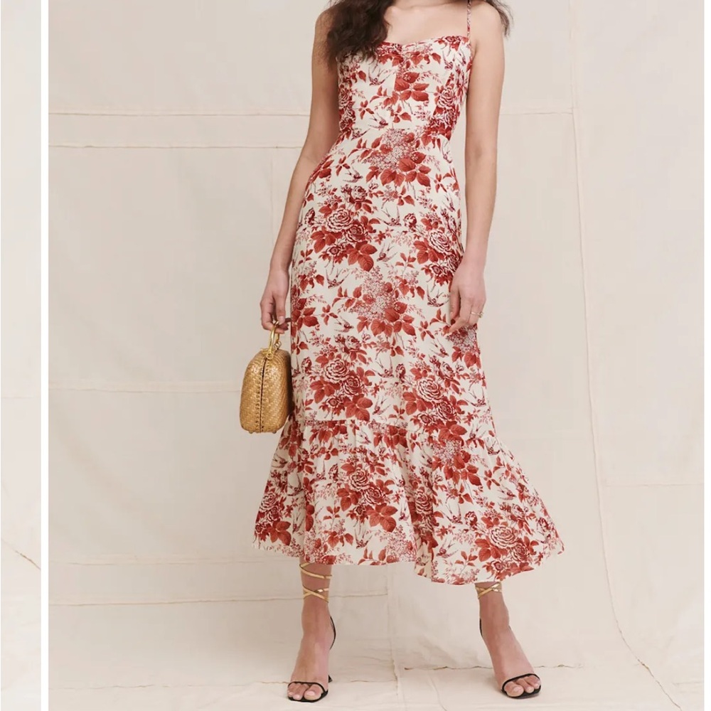 Reformation Red and White Floral Emersyn Midi Dress